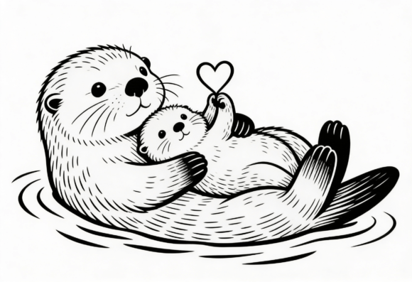 Cute Otter Mom and Baby Heart