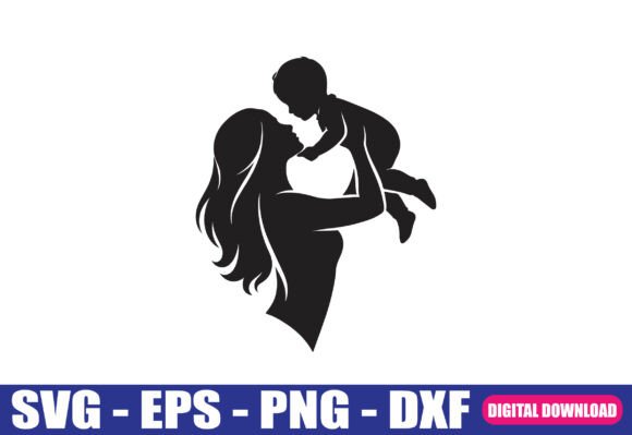 Loving Mom and Child Silhouette Vector