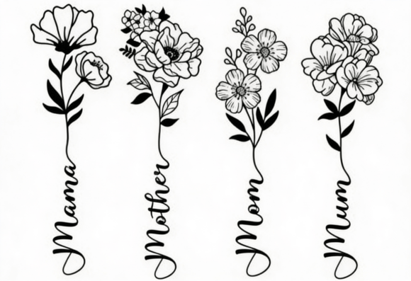 Mama Mom Mother Mum Floral Script