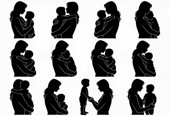 Mom and Baby Silhouette Clipart Bundle