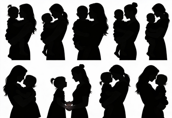 Mom and Child Silhouette Clipart Bundle