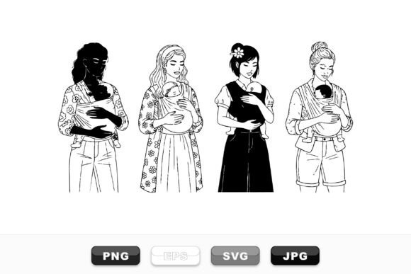 Mom Baby Carrier Clipart Set