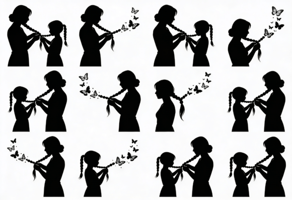 Mom Braiding Daughter’s Hair Silhouette