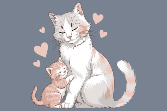Mom Cat and Her Cute Kitten Vector