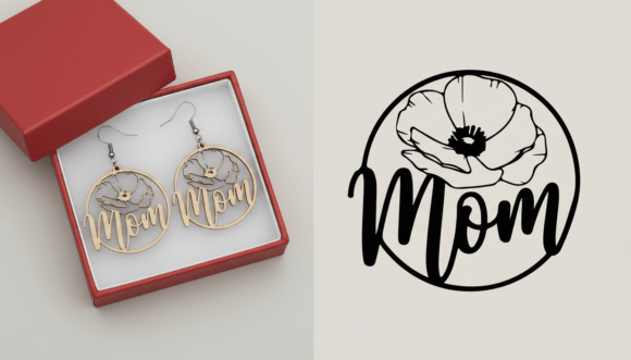 Mom Floral Circle Laser Cut Earring