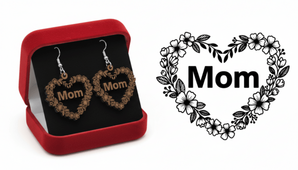 Mom Floral Heart Laser Cut Earring