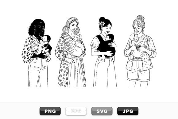 Stylish Mom Baby Carrier Clipart
